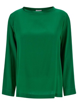 Green Long-Sleeved Blouse in Stretch Silk Woman