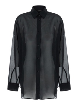 Black Shirt with Buttons in Stretch Silk Woman