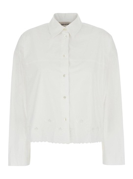 White Shirt with Lace Embroidery and Classic Collar in Cotton Woman