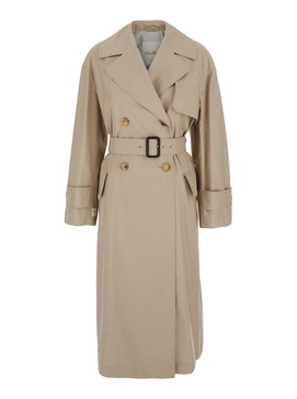Beige Double-Breasted Trench Coat with Waist Belt in Cotton Blend Woman