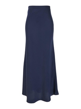 Blue Long Skirt with Ruffle Detail at the Bottom in Satin Woman