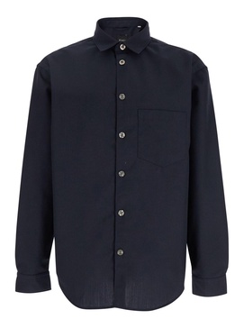 Blue Shirt with Classic Collar in Virgin Wool Blend Man