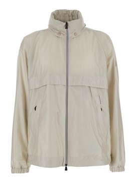 Moncler Grenoble 'Negara' Beige Jacket With Logo Print On The Front And Removable Hood In Tech Fabric Man