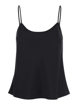 Black Tank Top with U Neckline in Satin Fabric Woman