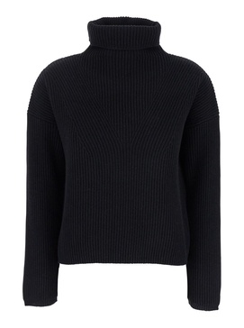 'Golia' Black Turtleneck Sweater in Wool and Cashmere Woman