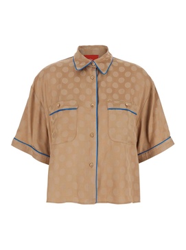 Brown Jacket with Contrasting Trim and All-Over Polka Dot Motif in Viscose Blend Woman