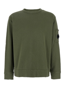 Green Crewneck Sweatshirt with Lens Motif on the Sleeve in Cotton Man