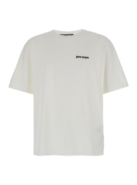 White T-Shirt with Frontal Logo in Cotton Man