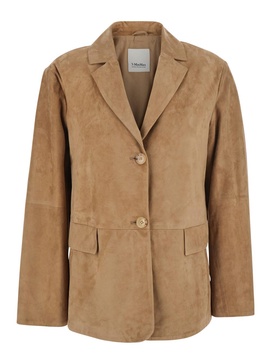 'Primula' Beige Single-Breasted Jacket in Suede Woman