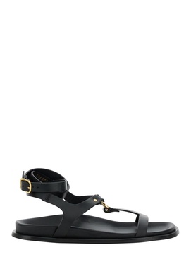 'Kizzi' Black Sandals with Ankle Strap and Logo on the Insole in Leather Woman