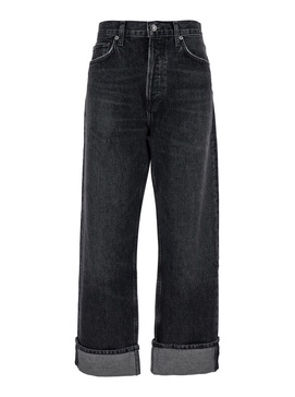 'Fran' Black Bootcut Jeans with Cuffs in Denim Woman