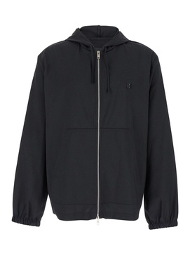 Givenchy Black Zip-Up Hoodie With Logo Detail In Wool Man