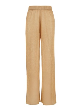 'Lumiere' Gold Colored Pants with Elastic Waist in Tech Fabric Woman