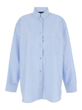 Light Blue Shirt with Buttons in Cotton Blend Woman