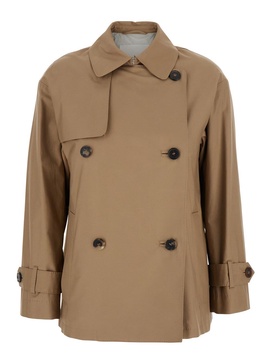 'Zeno' Beige Double-Breasted Trench Coat with Wide Collar in Cotton Blend Woman