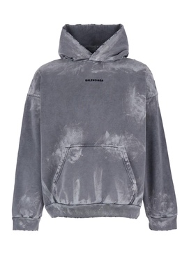 Balenciaga Grey Hoodie With Embroidered Logo On Front And Back In Fleece Man
