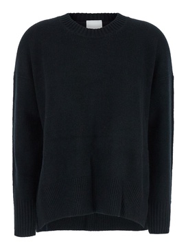 Black Crewneck Sweater with Dropped Shoulders in Cashmere Woman