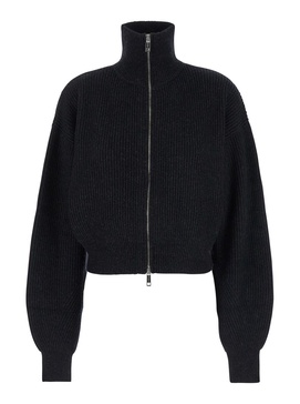 "Svago" Black Cropped Sweater with Turtleneck and Zip in Wool Mix Woman