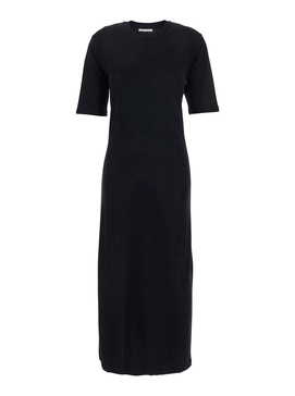 Black Long Crewneck Dress with T-Shirt Design in Cotton Woman