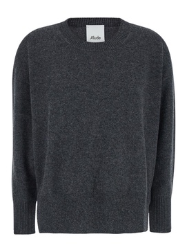 Grey Crewneck Sweater with Dropped Shoulders in Cashmere Woman