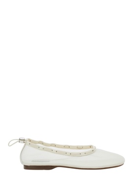 'Gill' White Ballerinas with Semi-Transparent Mesh Design and Adjustable Drawstring in Tech Fabric Woman