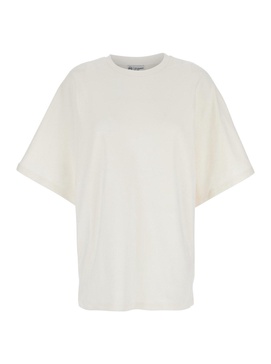 White Crewneck T-Shirt with Logo Printed on the Back in Cotton Woman