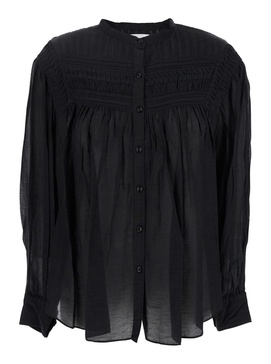 'Plalia' Black Shirt with Pleated Details in Cotton Woman