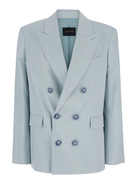 Light Blue Single-breasted Blazer in Linen Stretch Woman