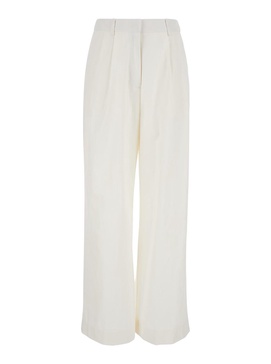 White Wide Pants In Cotton Blend Woman