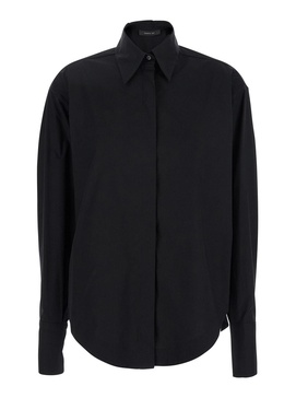 Black Shirt With Pointed Collar And Metallic Details On The Cuffs In Fabric Woman