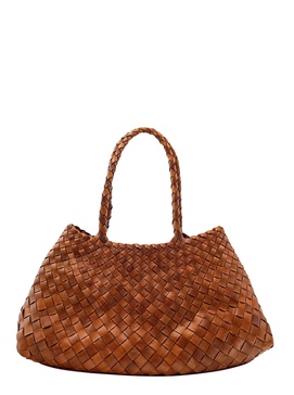 'santa Croce' Brown Shoulder Bag With Logo Charm Detail And Interwoven Design In Leather Woman