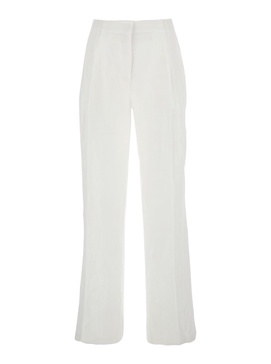 White Pants With Belt Loops And Pence Details In Linen Woman