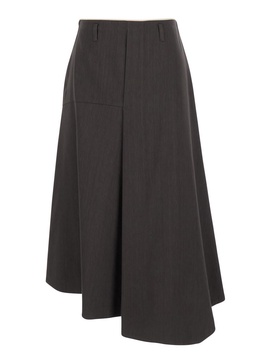 'sweet' Brown Asymmetric Skirt With Side Zip Closure In Linen And Viscose Blend Woman