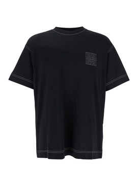 Givenchy Black Crewneck T-Shirt With 4G Logo Application On Chest In Cotton Man