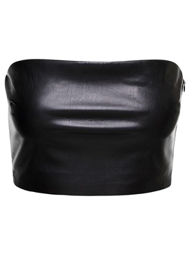Black Bandeau Tube Top Crop Faux Leather In Polyester Woman