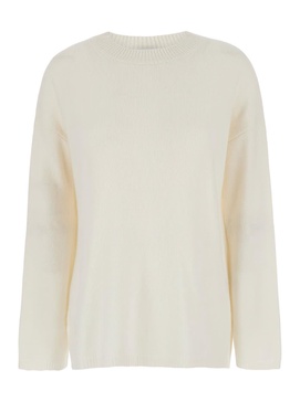 White Relaxed Crewneck Sweater In Cashmere Woman