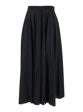 Black Long Skirt With Draped Details And Side Zip Closure In Cotton Woman