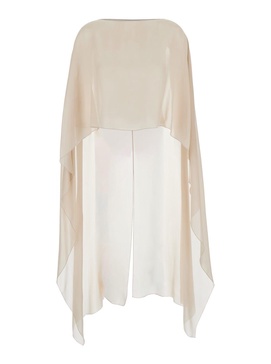 'herve' Beige Top With Boat Neckline And Semi Sheer Design In Silk Woman