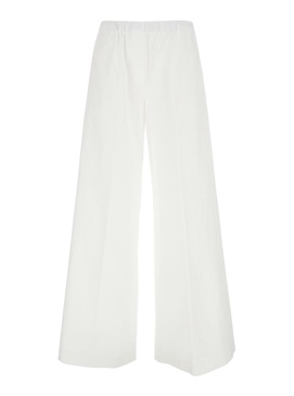 'steven' White Pants With Elastic Waist And Wide Leg In Cotton Stretch Woman