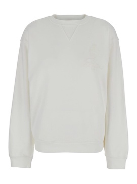 'privacy Please' White Crewneck T-shirt With Tonal Logo Embroidery On The Front In Cotton Blend Woman