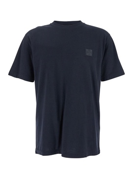 Stone Island Blue Crewneck T-Shirt With Logo Patch On The Front In Cotton Man