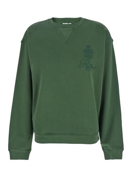 'privacy Please' Green Crewneck T-shirt With Tonal Logo Embroidery On The Front In Cotton Blend Woman
