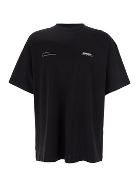 'patron Of The Club' Black Crewneck T-shirt With Front And Back Logo Print In Cotton Man