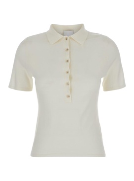White Sweater With Classic Collar And Button Closure In Wool Woman