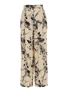 'edwina' White And Black Pants With All-over Floral Motif In Fabric Woman