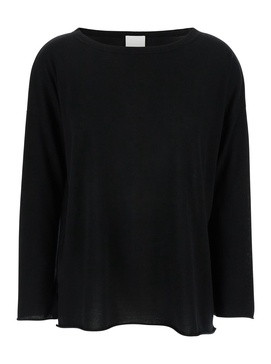 Black Pullover With Boart Neckline In Wool Woman