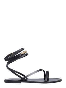 Black Sandals With Adjustable Ankle Strap In Leather Woman