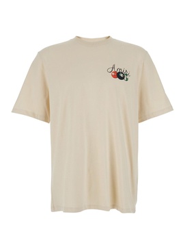 Amiri 'Pool Cue' Beige Crewneck T-Shirt With Logo Detail On The Front And Maxi Logo Print On The Rear In Cotton Man