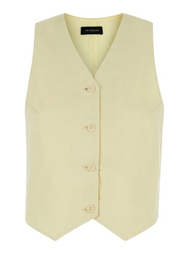 The Andamane Yellow Vest With Buttons In Linen Blend Woman