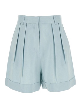 The Andamane Light Blue Shorts With Pinces In Linen Blend Woman